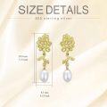wholesale Gold-Plated 925 Sterling Silver Flower and Leaf Design with Pearl Dangle Stud Earrings for Women-0-4