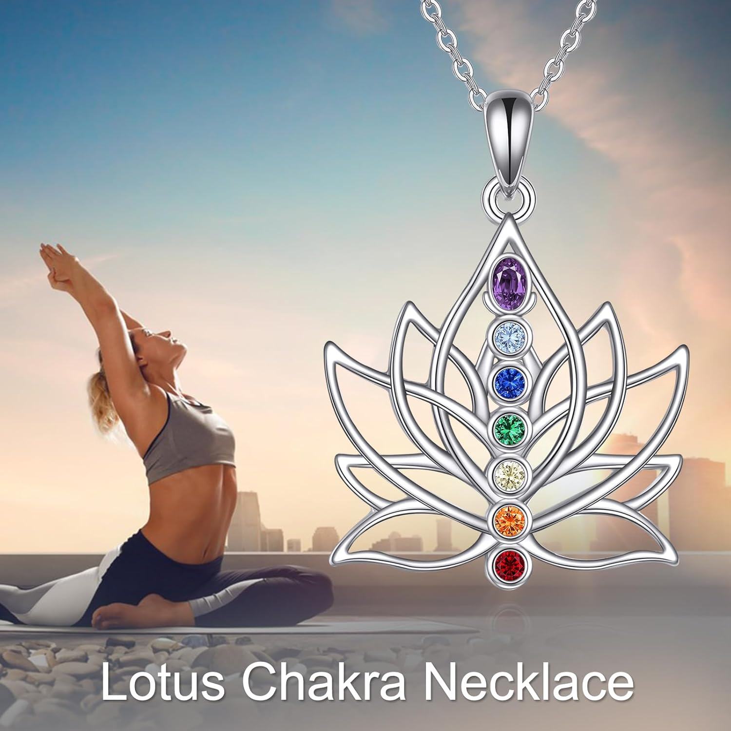  Sterling Silver Chakra Lotus Pendant Necklace for Women -0-1