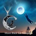 wholesale 925 Sterling Silver Abalone Shell Crescent Moon & Star Black Cat Pendant Necklace for Women Girls - Tree of Life Design Unique Gifts for Cat Lovers (Black)-0-1