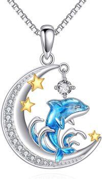 wholesale 925 Sterling Silver Dolphin Moon Star Pendant Necklace Blue Ocean s for Women-Dolphin Necklace