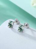 wholesale 925 Sterling Silver Green Moss Agate Oval Stud Earrings for Women-0-3