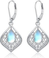wholesale Sterling Silver Filigree Teardrop Drop Dangle Birthstone Earrings-Moonstone