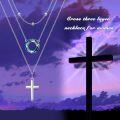 wholesale S925 Sterling Silver & 14K Gold Plated Cross Layered Necklace with Blue Crystal & Beads, 14-18 Inch, Hypoallergenic, Gift for Women-0-2
