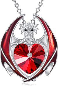 wholesale 925 Sterling Silver Crystal Dragon Necklace with Heart Birthstone Pendant-01-Jan