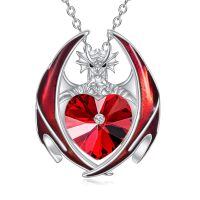 wholesale 925 Sterling Silver Crystal Dragon Necklace with Heart Birthstone Pendant-01-Jan