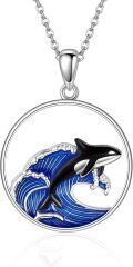 wholesale 925 Sterling Silver Orca Whale Ocean Wave Pendant Necklace  for Women Girls-0-0