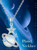 wholesale Sterling Silver Space Jewelry Saturn Necklace Star Pendant Celestial Necklace for Women-0-10