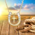 wholesale Gold Cross Horseshoe Pendant Necklace for Women Girls - Silver Lucky Charm Necklace - s for Cowgirls Equestrian Birthday Mother's Day-0-1