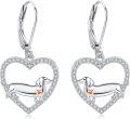 wholesale 925 Sterling Silver Heart-Shaped Dachshund Drop Earrings - Gifts for Dog Lovers-0-0