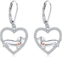 wholesale 925 Sterling Silver Heart-Shaped Dachshund Drop Earrings - Gifts for Dog Lovers-Dachshund