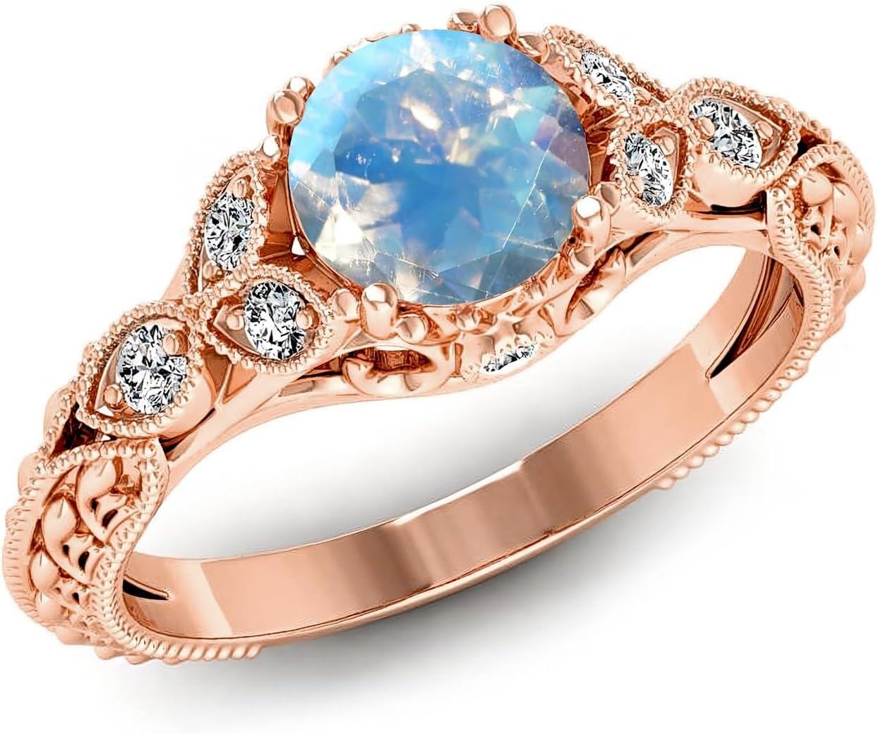 14K Gold Round Cut Gemstone Vintage Engagement Ring for Women 1ct-0-6