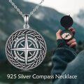 wholesale 925 Sterling Silver Compass Pendant Necklace with Celtic Knot Design and Cubic Zirconia Elements for Women's Fashion Jewelry-0-2