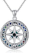 wholesale 925 Sterling Silver Compass Pendant Necklace with Blue Opal Stones for Nature Lovers Gifts-0-0