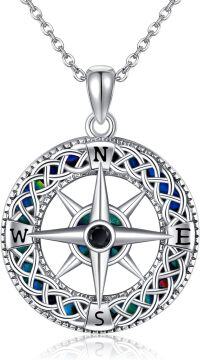 wholesale 925 Sterling Silver Compass Pendant Necklace with Blue Opal Stones for Nature Lovers Gifts-Compass