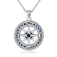 wholesale 925 Sterling Silver Compass Pendant Necklace with Blue Opal Stones for Nature Lovers Gifts-Compass