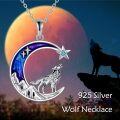 wholesale 925 Sterling Silver Wolf Moon Star Pendant Necklace for Women Gifts-0-5