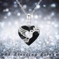 wholesale 925 Sterling Silver Heart Pendant with Black Crystal and Angel Wings Necklace for Women Girls Gift-0-5