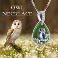 wholesale 925 Sterling Silver Green Jade Pendant Necklace with Blue Enamel Owl Design Gift for Her-0-2