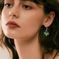 wholesale 925 Sterling Silver Texas State Shape Green Flower Drop Earrings-0-1