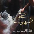 wholesale 14K Gold Diamond Heart & Paw Print Charm Bracelet for Women Girls-0-5