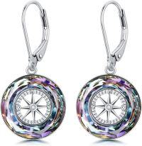 wholesale Sterling Silver Crystal Compass Earrings Grad Gifts for Women-Purple
