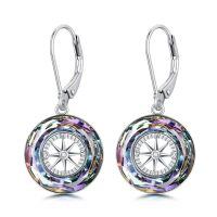wholesale 925 Sterling Silver Compass Crystal Drop Earrings-Purple