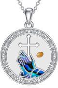 wholesale 925 Sterling Silver Praying Hands Cross Pendant with Abalone Shell and Mustard Seed Christian Faith Jewelry for Women-0-0