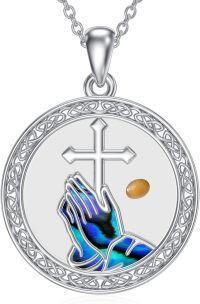wholesale 925 Sterling Silver Praying Hands Cross Pendant with Abalone Shell and Mustard Seed Christian Faith Jewelry for Women-04-Praying Hands