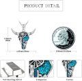 wholesale 925 Sterling Silver Turquoise Western Cow Skull with Cactus Pendant Necklace for Women-0-3