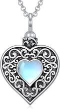 wholesale 925 Sterling Silver Heart Shape Moss Agate & Moonstone Cremation Jewelry Urn Pendant Necklace-0-0