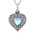 wholesale 925 Sterling Silver Heart Shape Moss Agate & Moonstone Cremation Jewelry Urn Pendant Necklace-0-0