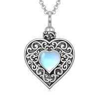 wholesale 925 Sterling Silver Heart Shape Moss Agate & Moonstone Cremation Jewelry Urn Pendant Necklace-Moonstone
