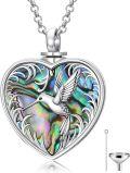 wholesale 925 Sterling Silver & Abalone Shell Hummingbird Urn Pendant Necklace for Ashes, Cremation Jewelry, 18.7mm, 8.2g, Gift Included-0-0