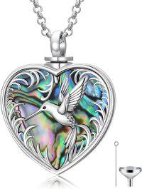 wholesale 925 Sterling Silver & Abalone Shell Hummingbird Urn Pendant Necklace for Ashes, Cremation Jewelry, 18.7mm, 8.2g, Gift Included-Hummingbird