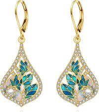 wholesale 925 Sterling Silver Blue Enamel Floral Drop Earrings with Pearls and Crystals-Butterfly Earrings Gold