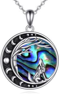 wholesale 925 Sterling Silver Oxidized Vintage Necklace with Moon Phase Moth Wolf Pendant - Christmas Gift for Her/Mom-Wolf