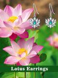 wholesale 925 Sterling Silver Teardrop Green Crystal Lotus Flower Dangle Earrings-0-3