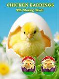 wholesale 925 Sterling Silver Platinum Plated Cute Chick Hatching Easter Egg Enamel Stud Earrings-0-5