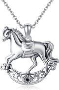 wholesale 925 Sterling Silver Horse Pendant Necklace with Black Crystal Charm - Unique s for Women and Girls-0-0