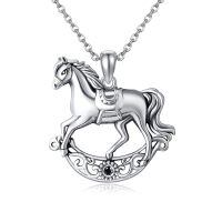 wholesale 925 Sterling Silver Horse Pendant Necklace with Black Crystal Charm - Unique s for Women and Girls-Horse
