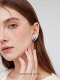 wholesale 925 Sterling Silver Blue Heart Cat Earrings-0-1