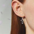 wholesale 925 Sterling Silver Hypoallergenic Long Cross Dangle Earrings for Women - Christian Religious -0-3