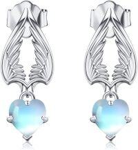 wholesale 925 Sterling Silver Heart Opal Wing Stud Dangle Earrings  for Women Girls-Moonstone