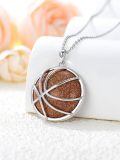 wholesale 925 Sterling Silver Basketball Goldstone Pendant Necklace Platinum Plated Chain-0-4