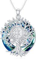wholesale 925 Sterling Silver Tree of Life Compass Pendant Necklace  with Blue Crystal Gemstone for Women's Gifts (Length: Adjustable)-0-0