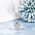 wholesale 925 Sterling Silver Platinum Plated Cubic Zirconia Evil Eye & Hamsa Hand Necklace for Women, Adjustable Chain, Gift Box Included-0-4