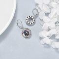 wholesale 925 Sterling Silver Round Moon Cat Drop Earrings with Rainbow Crystal and Black Stone Leverbacks - Gift for Her-0-3