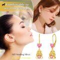 wholesale Gold 925 Sterling Silver Pink Heart Dog Pendant Drop Earrings  for Women Girls-0-2
