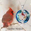 wholesale 925 Sterling Silver Red Cardinal Bird Cross Pendant Necklace Blue Crystal Circle-0-1