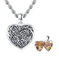 wholesale 925 Sterling Silver Heart Locket Necklace With Photo Insertion-Rose Heart Locket
